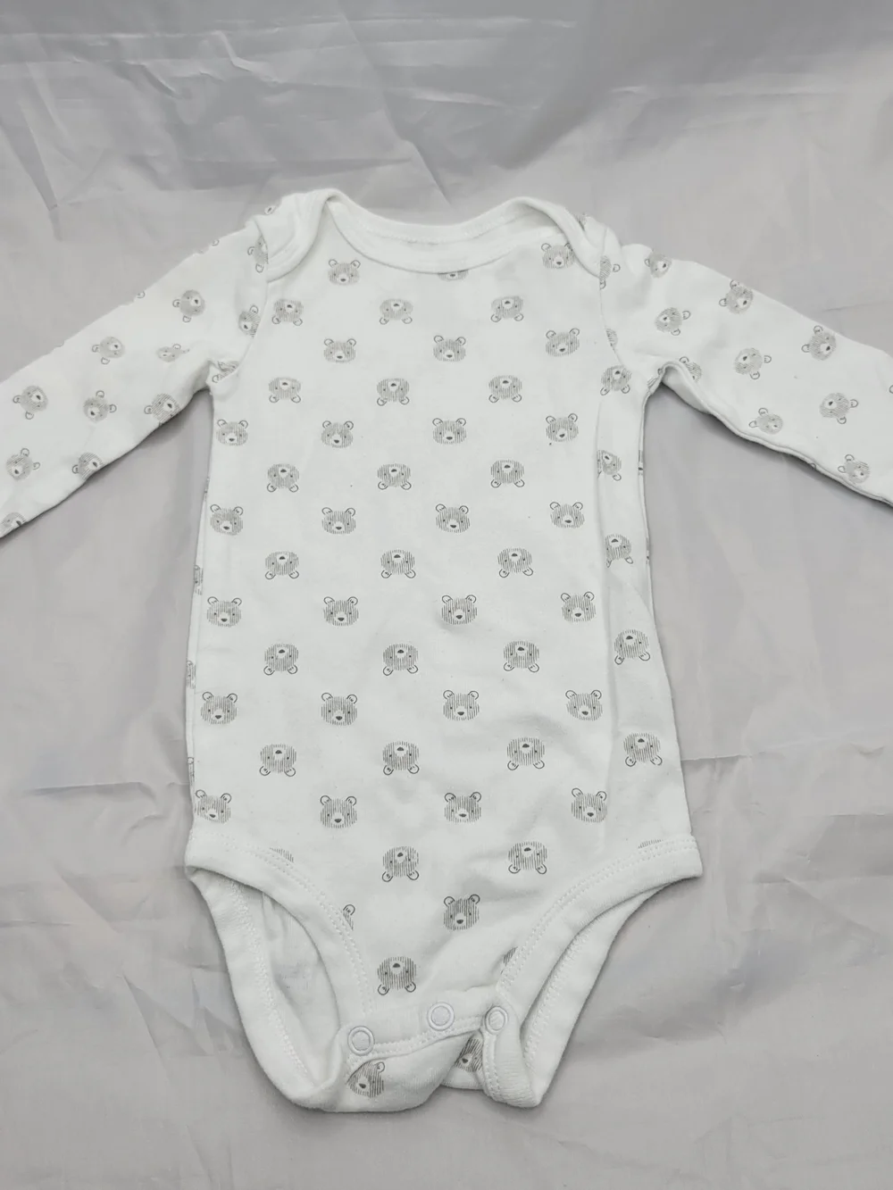 Carter's White Long-Sleeve Bodysuit with Gray Bear Print